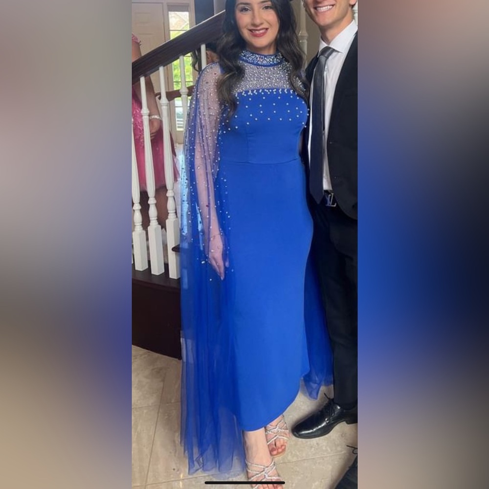 SHEIN Blue Embellished Off Shoulder Gown for Prom